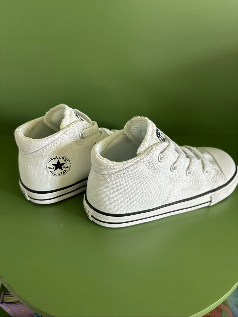 Converse Kids White High Top Sneakers with Black Trim